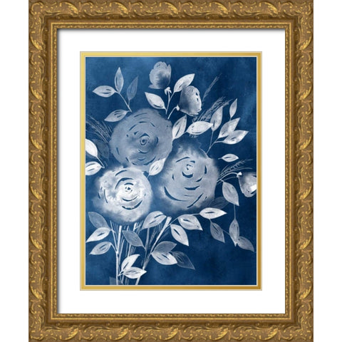 Cyanotype Roses I Gold Ornate Wood Framed Art Print with Double Matting by Popp, Grace