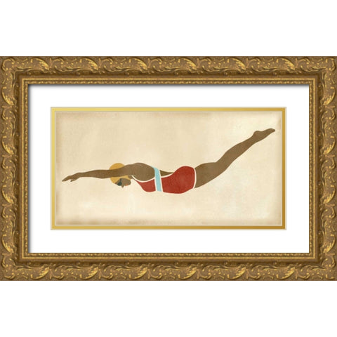 Vintage Diver II Gold Ornate Wood Framed Art Print with Double Matting by Vess, June Erica