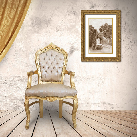 Sepia French Wall Paper I Gold Ornate Wood Framed Art Print with Double Matting by McCavitt, Naomi