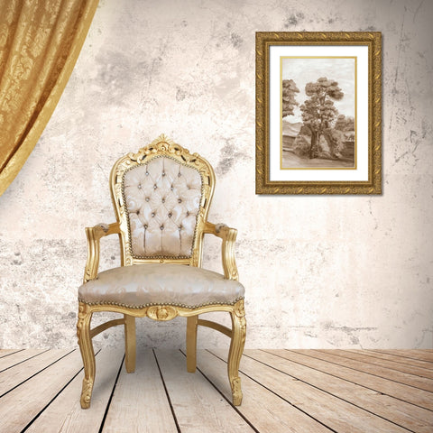 Sepia French Wall Paper II Gold Ornate Wood Framed Art Print with Double Matting by McCavitt, Naomi