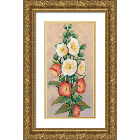 Red Hollyhocks I Gold Ornate Wood Framed Art Print with Double Matting by OToole, Tim