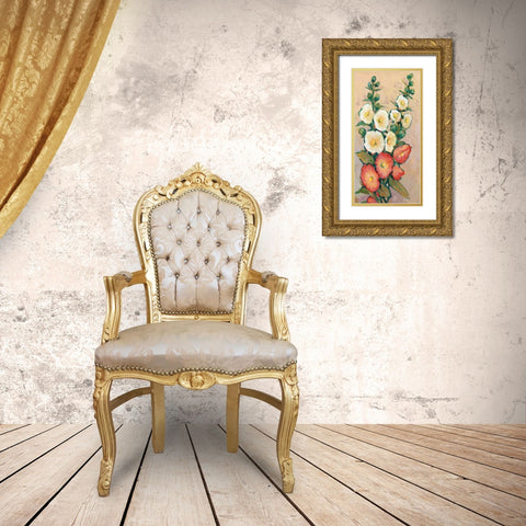 Red Hollyhocks II Gold Ornate Wood Framed Art Print with Double Matting by OToole, Tim