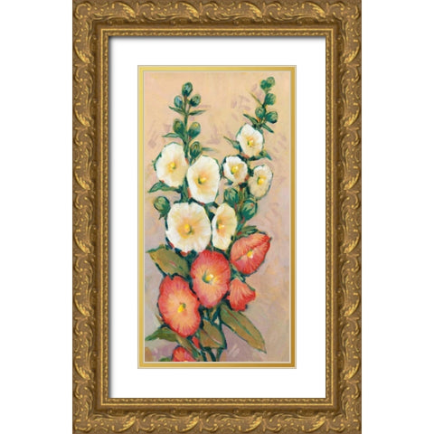 Red Hollyhocks II Gold Ornate Wood Framed Art Print with Double Matting by OToole, Tim