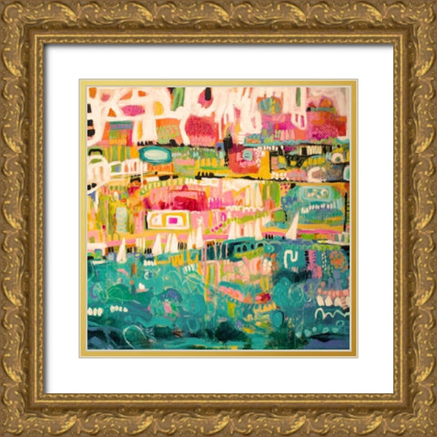 Abstract Marina II Gold Ornate Wood Framed Art Print with Double Matting by Fields, Karen