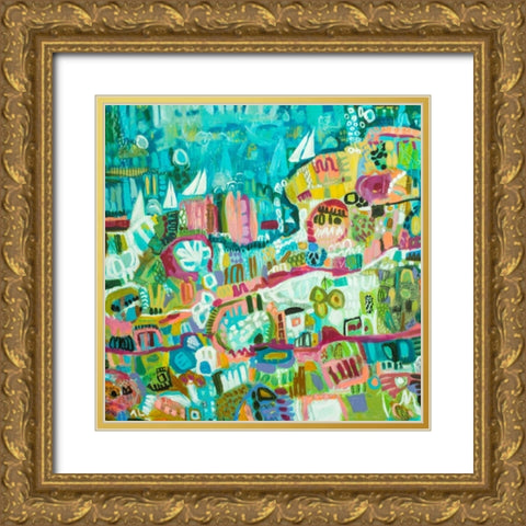 Abstract Marina III Gold Ornate Wood Framed Art Print with Double Matting by Fields, Karen