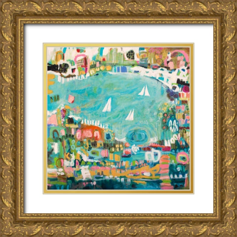 Abstract Marina IV Gold Ornate Wood Framed Art Print with Double Matting by Fields, Karen