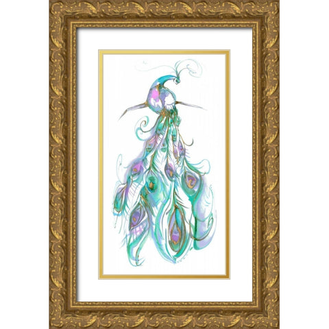 Gilded Peacock Plumes II Gold Ornate Wood Framed Art Print with Double Matting by Goldberger, Jennifer