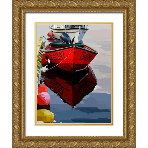Bold Boats VII Gold Ornate Wood Framed Art Print with Double Matting by Kalina, Emily