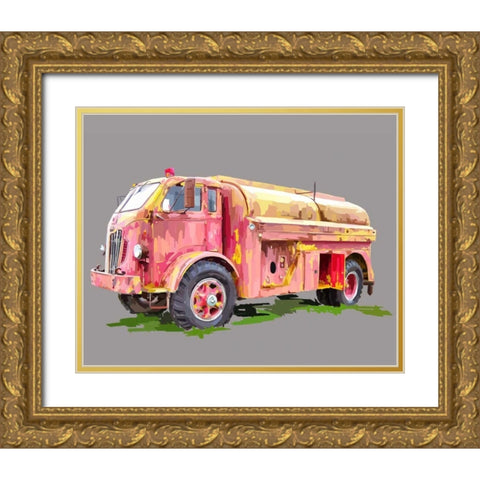 Painterly Firetruck Gold Ornate Wood Framed Art Print with Double Matting by Kalina, Emily