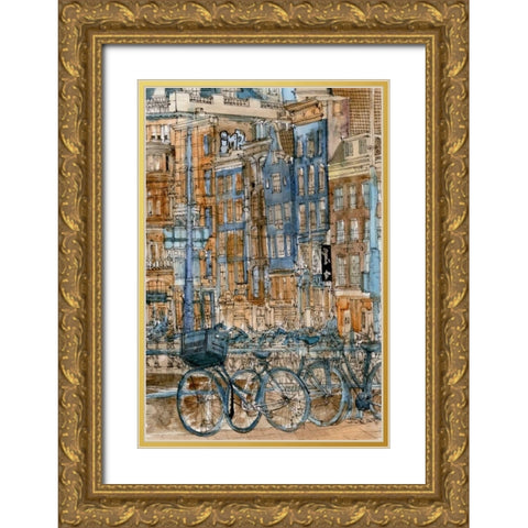 City Scene I Gold Ornate Wood Framed Art Print with Double Matting by Wang, Melissa