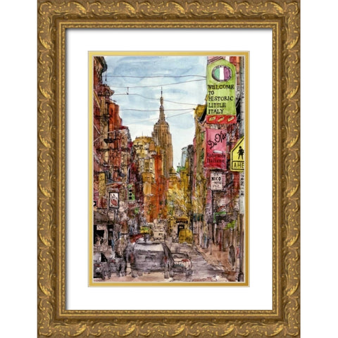 City Scene II Gold Ornate Wood Framed Art Print with Double Matting by Wang, Melissa