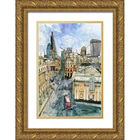 City Scene III Gold Ornate Wood Framed Art Print with Double Matting by Wang, Melissa