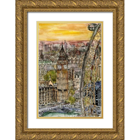City Scene IV Gold Ornate Wood Framed Art Print with Double Matting by Wang, Melissa