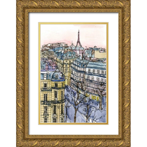 City Scene IX Gold Ornate Wood Framed Art Print with Double Matting by Wang, Melissa