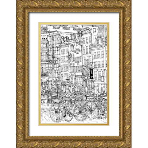 BandW City Scene I Gold Ornate Wood Framed Art Print with Double Matting by Wang, Melissa