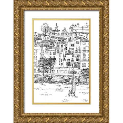 BandW City Scene V Gold Ornate Wood Framed Art Print with Double Matting by Wang, Melissa