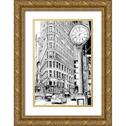 BandW City Scene VII Gold Ornate Wood Framed Art Print with Double Matting by Wang, Melissa
