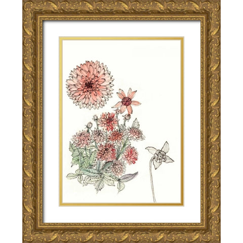 Dahlia Study Gold Ornate Wood Framed Art Print with Double Matting by Wang, Melissa