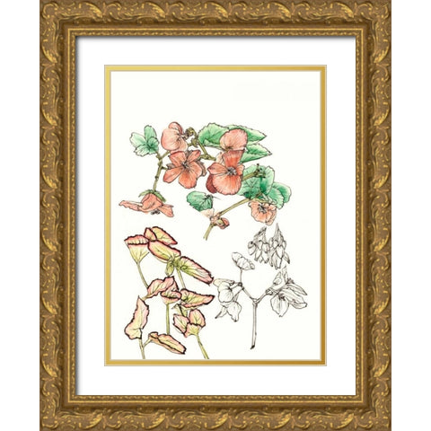 Begonia Study Gold Ornate Wood Framed Art Print with Double Matting by Wang, Melissa