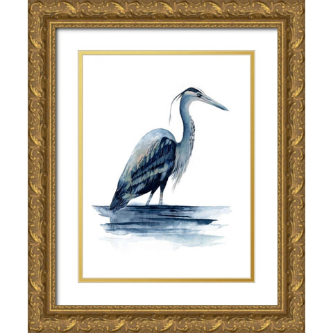 Azure Heron II Gold Ornate Wood Framed Art Print with Double Matting by Popp, Grace