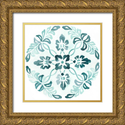 Aqua Medallions II Gold Ornate Wood Framed Art Print with Double Matting by Vess, June Erica