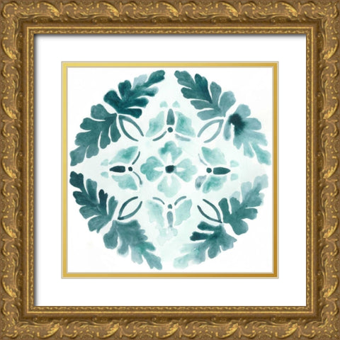 Aqua Medallions III Gold Ornate Wood Framed Art Print with Double Matting by Vess, June Erica
