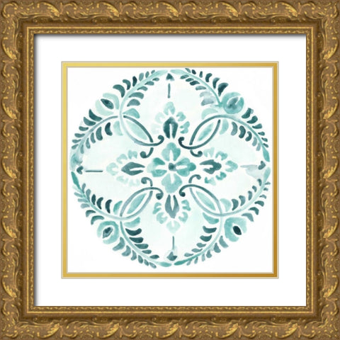 Aqua Medallions IV Gold Ornate Wood Framed Art Print with Double Matting by Vess, June Erica