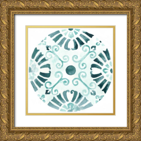 Aqua Medallions V Gold Ornate Wood Framed Art Print with Double Matting by Vess, June Erica