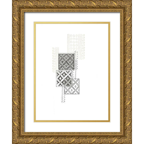 Block Print Composition II Gold Ornate Wood Framed Art Print with Double Matting by Vess, June Erica