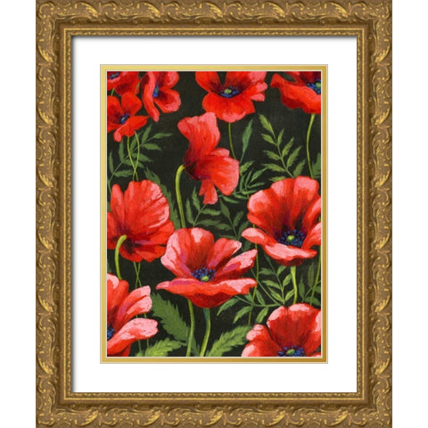 Poppies at Midnight II Gold Ornate Wood Framed Art Print with Double Matting by Popp, Grace