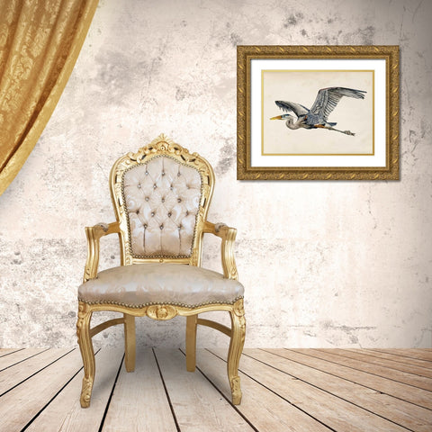 Blue Heron Rendering III Gold Ornate Wood Framed Art Print with Double Matting by Wang, Melissa