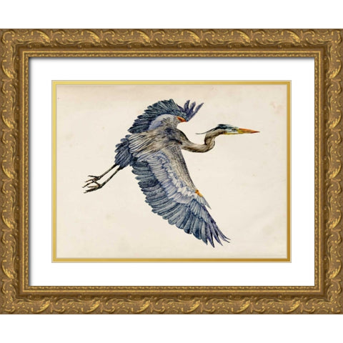 Blue Heron Rendering IV Gold Ornate Wood Framed Art Print with Double Matting by Wang, Melissa