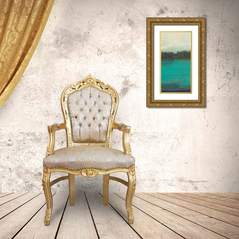 Teal Lake View I Gold Ornate Wood Framed Art Print with Double Matting by Fuchs, Jodi