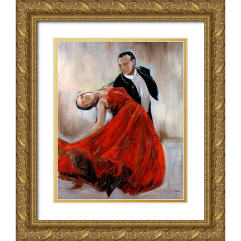 Lady In Red Gold Ornate Wood Framed Art Print with Double Matting by Schicker, Joshua