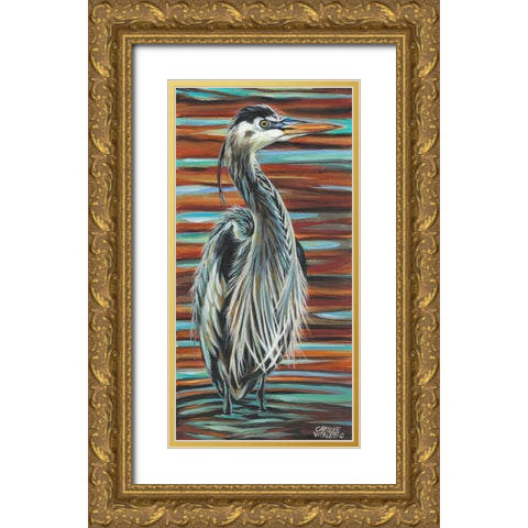 Watchful Heron I Gold Ornate Wood Framed Art Print with Double Matting by Vitaletti, Carolee