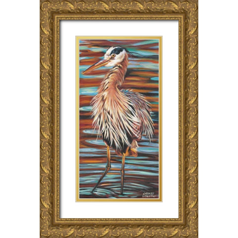 Watchful Heron II Gold Ornate Wood Framed Art Print with Double Matting by Vitaletti, Carolee