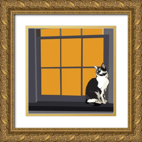Cat on a Window Sill I Gold Ornate Wood Framed Art Print with Double Matting by Kalina, Emily