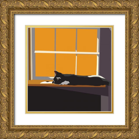 Cat on a Window Sill II Gold Ornate Wood Framed Art Print with Double Matting by Kalina, Emily