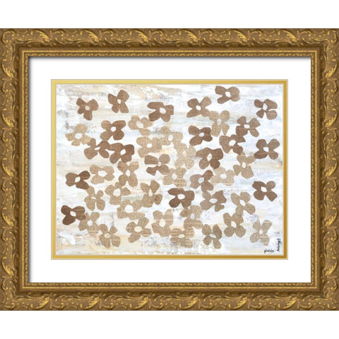 Stenciled Posies I Gold Ornate Wood Framed Art Print with Double Matting by Avondet, Natalie