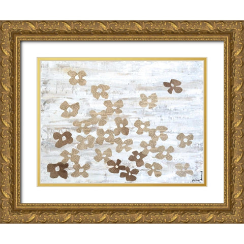 Stenciled Posies II Gold Ornate Wood Framed Art Print with Double Matting by Avondet, Natalie