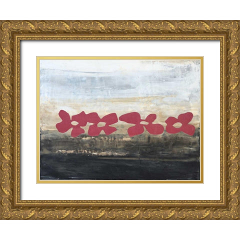 Stenciled Posies III Gold Ornate Wood Framed Art Print with Double Matting by Avondet, Natalie