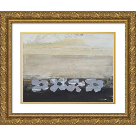 Stenciled Posies V Gold Ornate Wood Framed Art Print with Double Matting by Avondet, Natalie