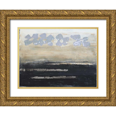 Stenciled Posies VI Gold Ornate Wood Framed Art Print with Double Matting by Avondet, Natalie