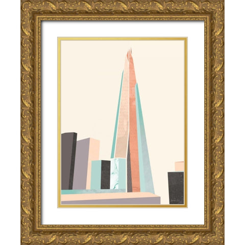 Graphic Pastel Architecture I Gold Ornate Wood Framed Art Print with Double Matting by Green Lili