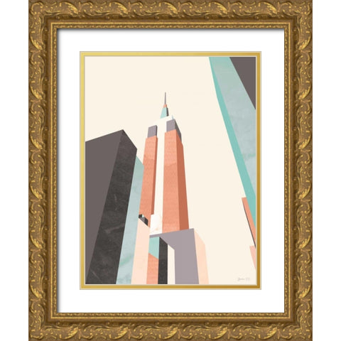Graphic Pastel Architecture III Gold Ornate Wood Framed Art Print with Double Matting by Green Lili