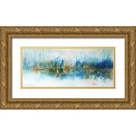 Aqua Azul Gold Ornate Wood Framed Art Print with Double Matting by Herrera, Leticia