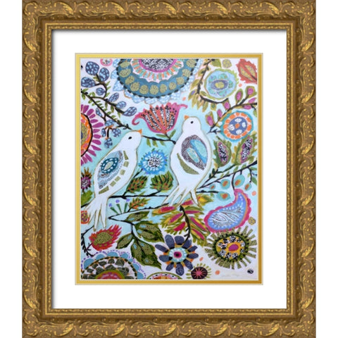 Paper Birds II Gold Ornate Wood Framed Art Print with Double Matting by Fields, Karen