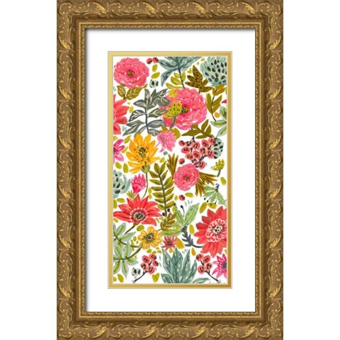 Multi Bloom Floral II Gold Ornate Wood Framed Art Print with Double Matting by Fields, Karen
