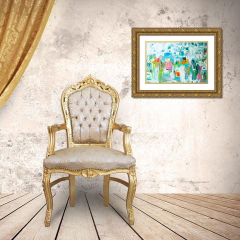 Abstract Blue Gold Ornate Wood Framed Art Print with Double Matting by Fields, Karen