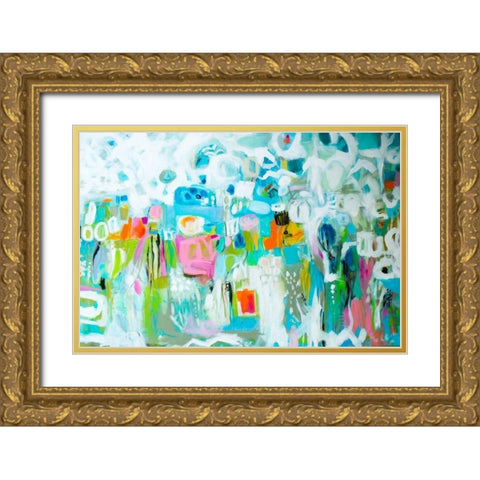 Abstract Blue Gold Ornate Wood Framed Art Print with Double Matting by Fields, Karen